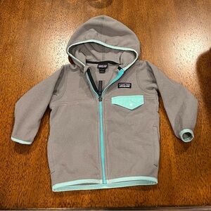 Patagonia Kids Gray and Aqua Hooded Fleece